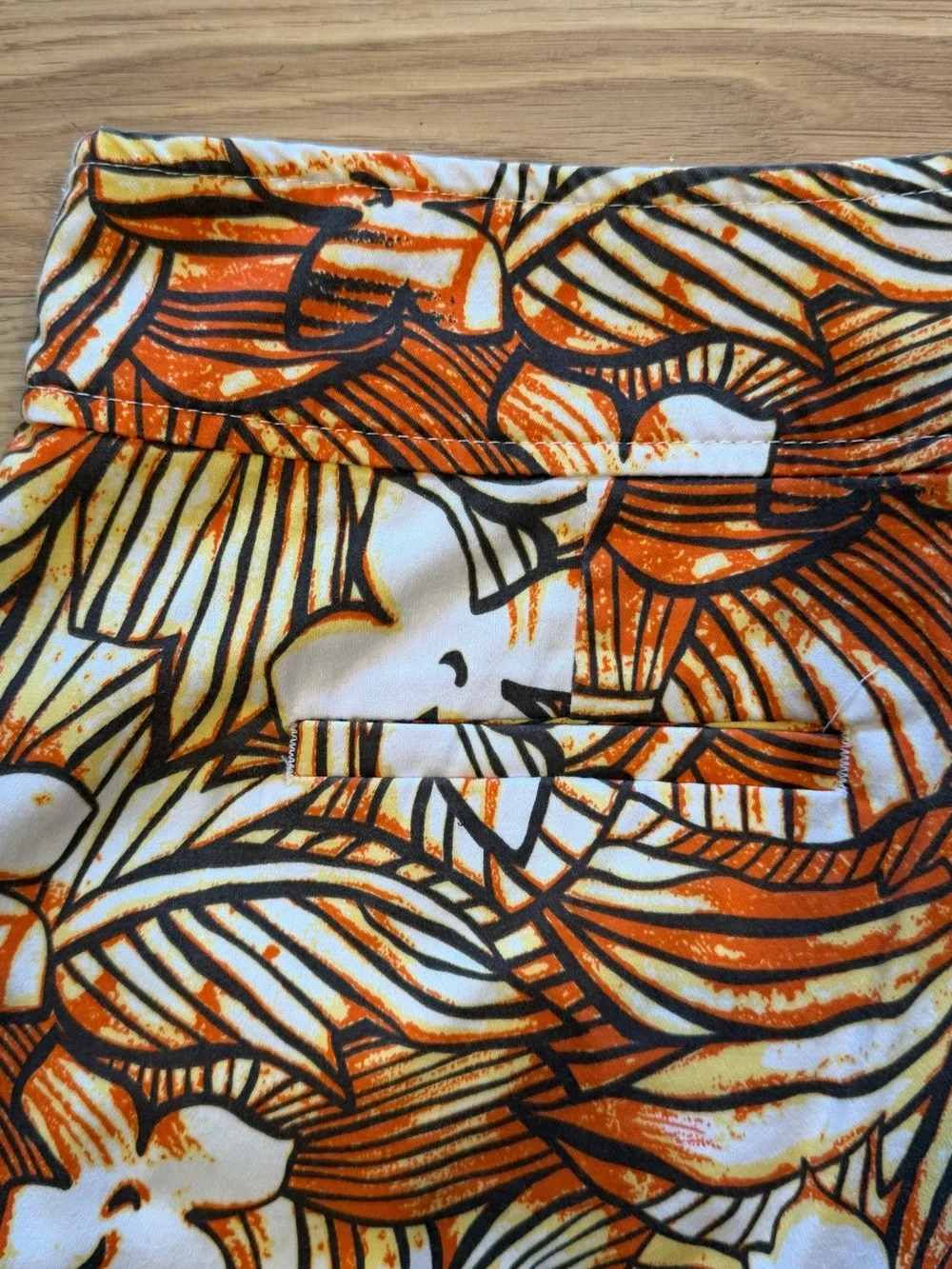 Tribal Orange, White & Brown Floral batik print skirt sz 12
